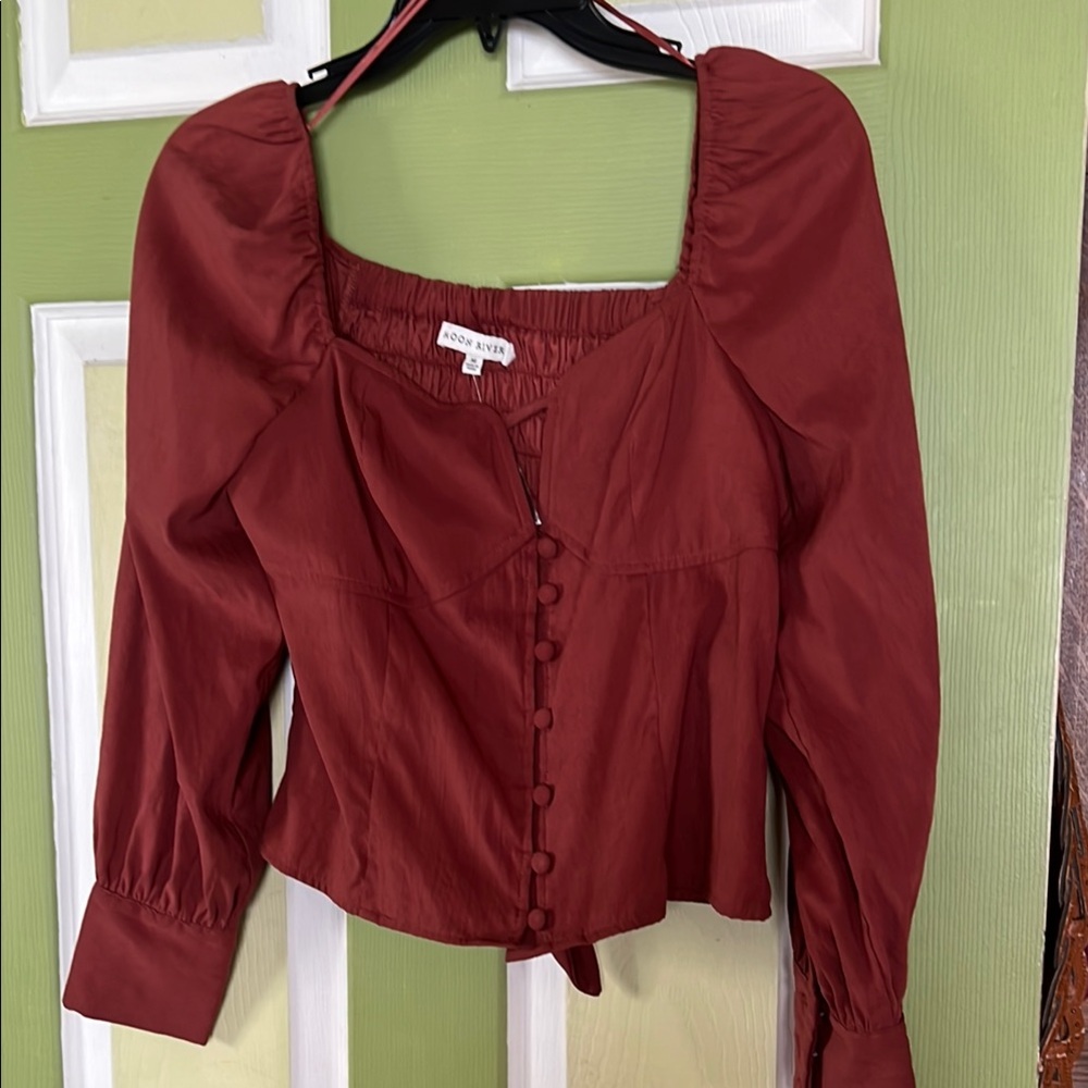 Moon River Brown Blouse Chic Top